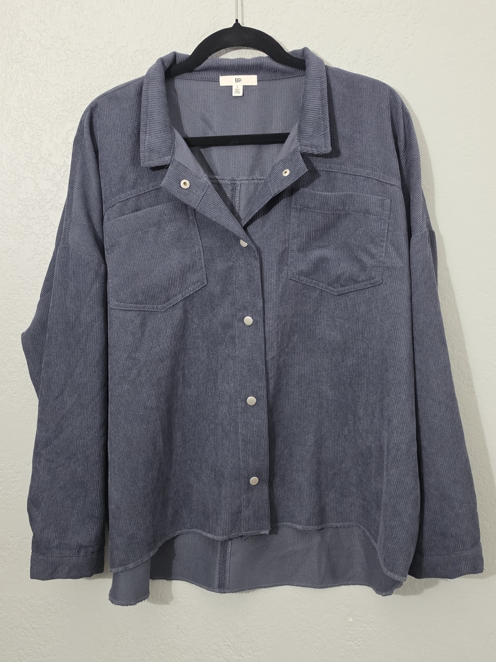 BP. Oversized Corduroy Shirt Jacket Grey Odyssey Snap Buttons Womens Small - Picture 2 of 9
